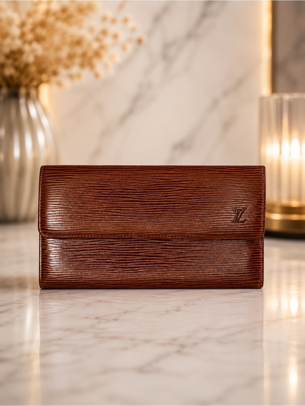 Louis Vuitton Cognac Brown Epi Leather Sarah Wallet Long Wallet | Like New